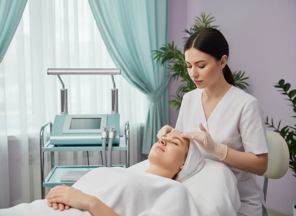 Woman receiving facial treatment at Planet Health Medical Spa